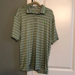 Green and Gray striped Under Armour golf shirt